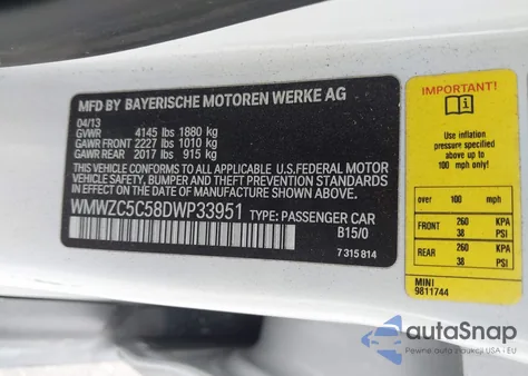 2013 Mini Countryman Cooper S z USA, uszkodzony, nr VIN WMWZC5C58DWP33951
